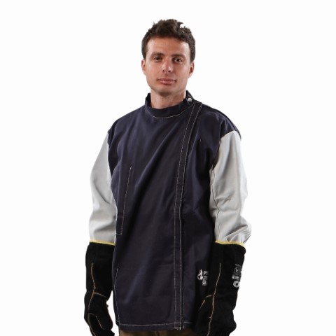 PRO JACKET WELDING PUROVATEX CHROME GREY LEATHER SLEEVES BLUE XL